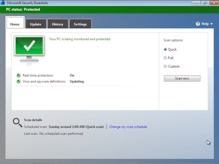 microsoft security essentials screenshot 1