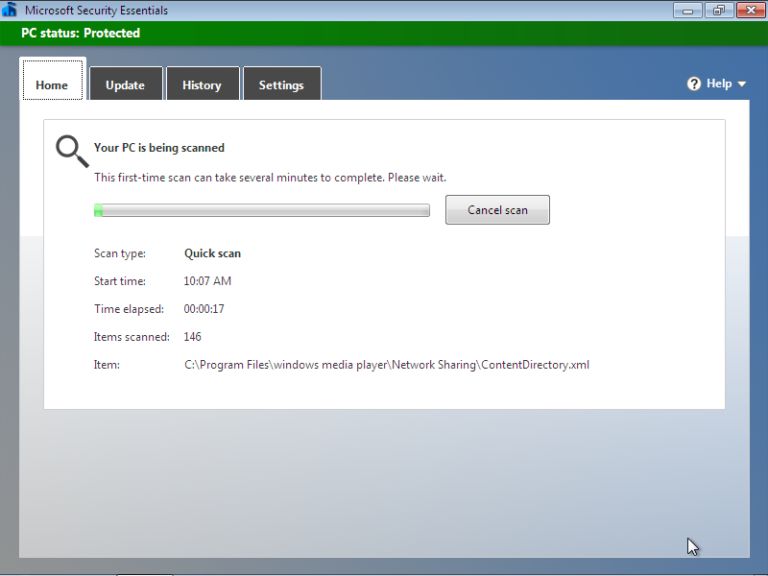 microsoft security essentials screenshot 2